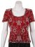 Short Sleeved Hand Beaded Blouse in Red/Silver